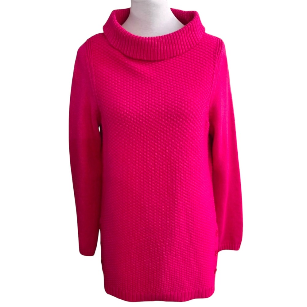 Talbots Pink Cowl Neck Sweater Womens Medium Textured Knit Button Side Tunic